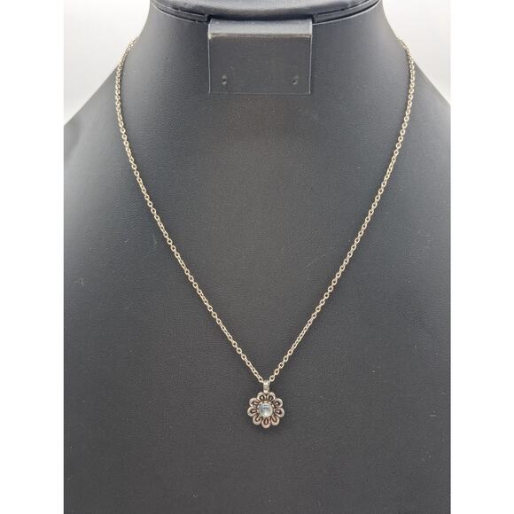 Unbranded Jewelry - Vintage 925 Sterling Silver Moonstone Flower 17"-18.5" Chain Necklace